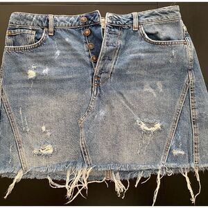 We The Free Button Fly Denim Skirt Women 31 Distressed Festival Urban Outfitters